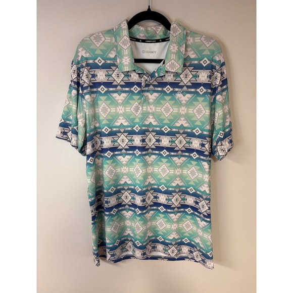 Hooley Cowboy Golf Polo Shirt Aztec Geometric Print Mens Size L - Picture 1 of 6